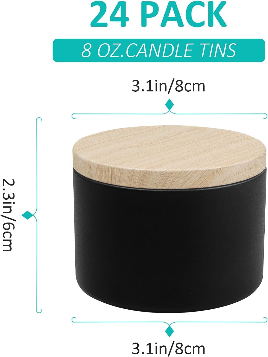 Lot de 24 Boîtes à Bougies en Métal Noir Mat – 230ml – Récipients avec Couvercles pour Fabrication de Bougies, Épices et Cosmétiques – Design Élégant & Durable