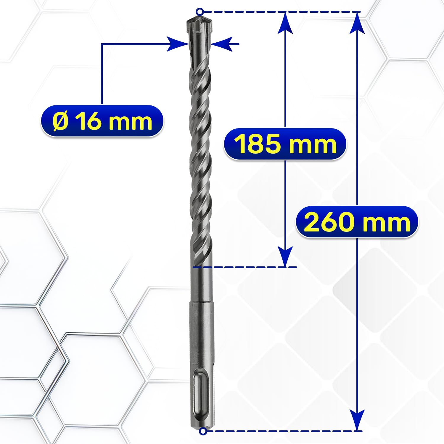 Punta Trapano Muro SDS Plus Ø 16 mm x 260 mm Realizzata in Acciaio e Carburo di Tungsteno - Punta SDS Plus può Essere Utilizzata per Mattoni Pareti Pietra Cemento Armato - MONTERAL