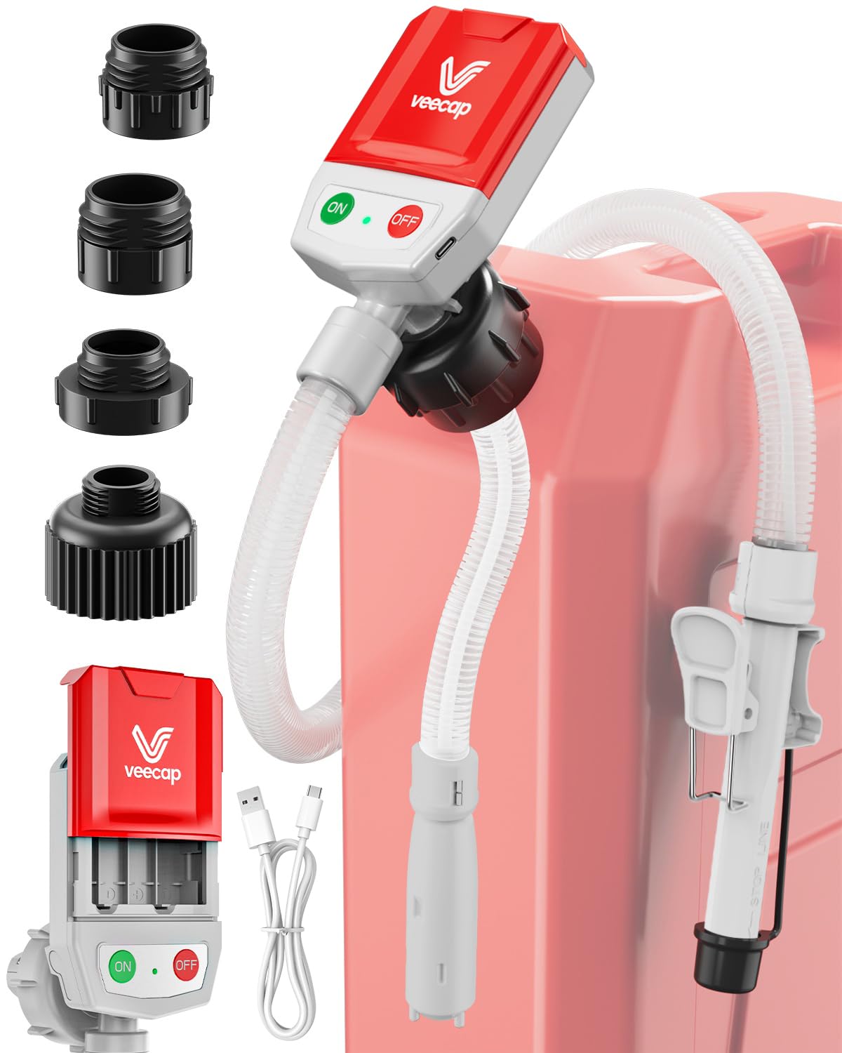Photo 1 of VEECAP Automatic Electric Fuel Transfer Pump, 3.8GPM, 51" Hose, Red Gray