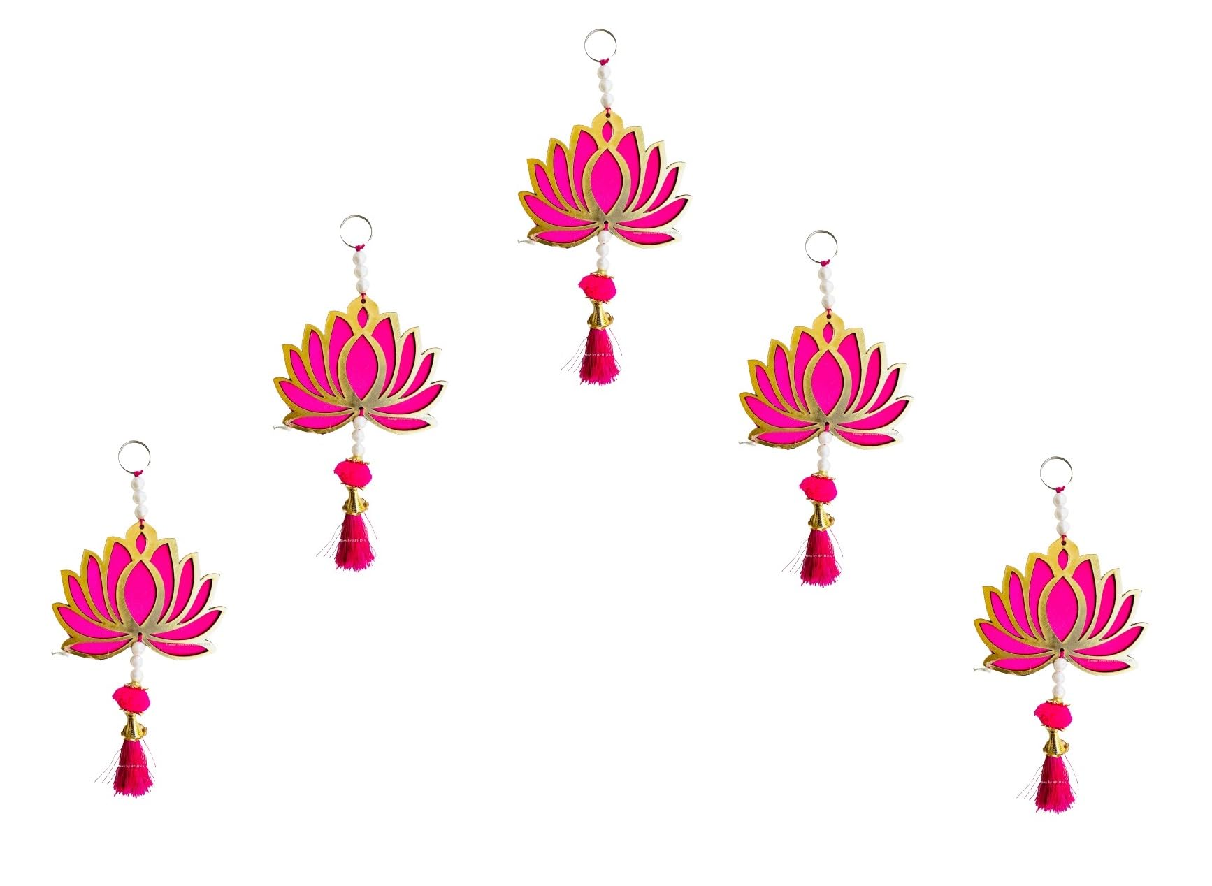 SPHINX MDF Lotus cut outs, lotus hangings tassels, floral wall hangings, Lotus Candle holder, Lotus T-lites, Main entrance decorations,Backdrop Hangings- (MDF Lotus Tassels, 10 Pieces)