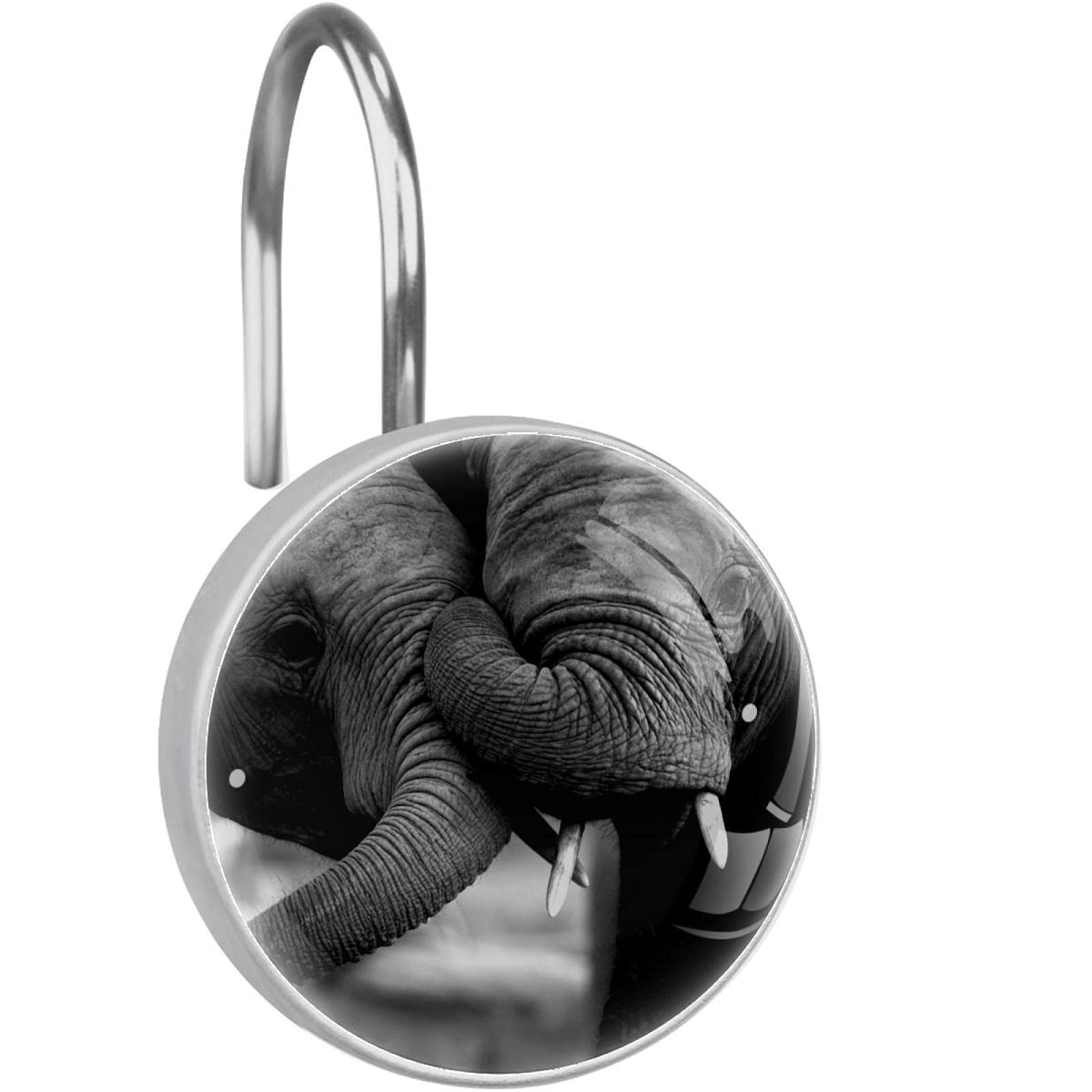 Crochets rideau de douche en acier inoxydable décor éléphant gris haute résistance