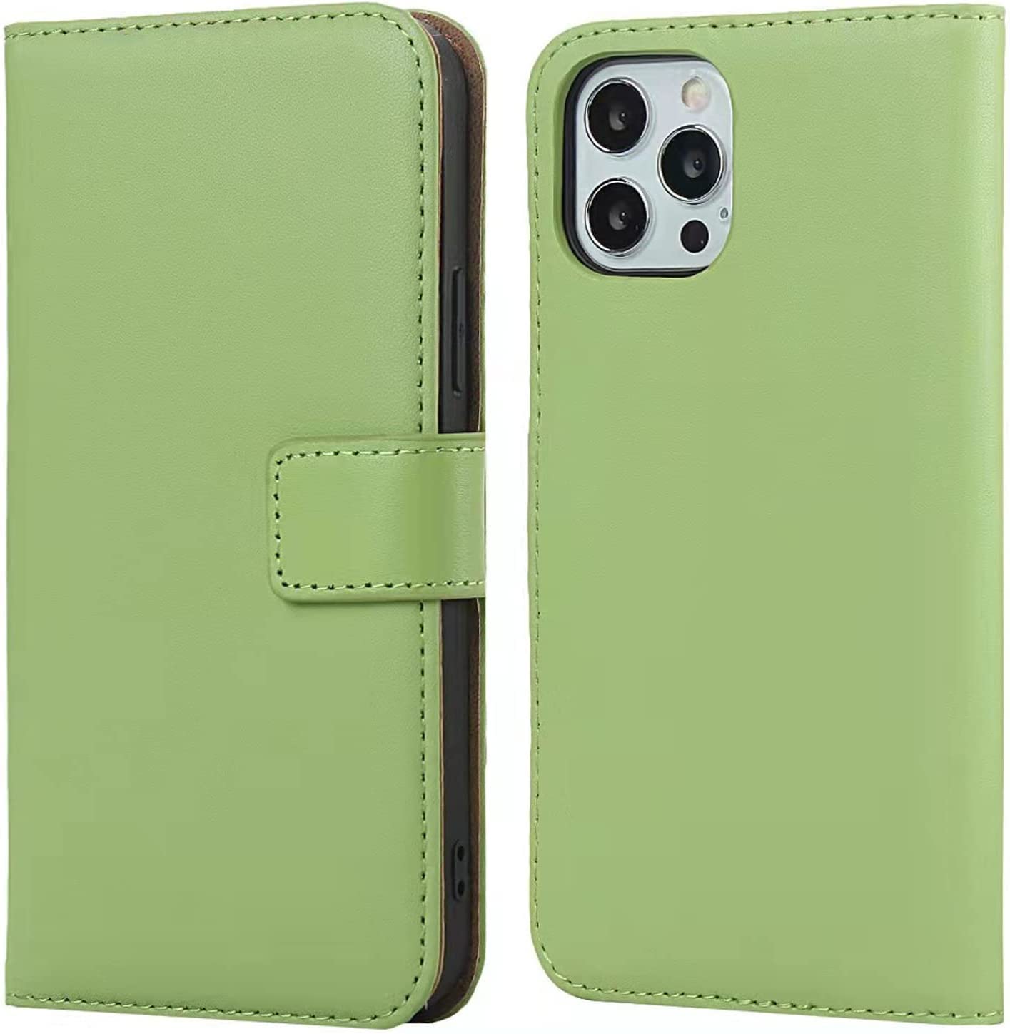 Étui pour iPhone 13 Pro Max en cuir véritable antichoc vert - 5
