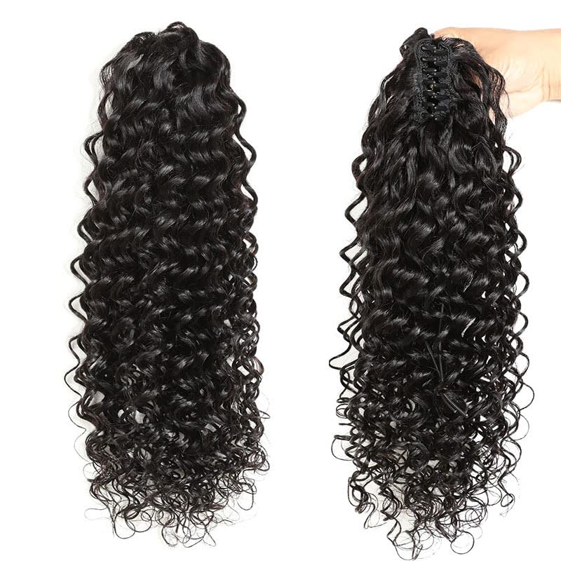 Ponytail Extensions Claw 12" Deep Wave Curly Clip Hairpiece One Piece A Jaw Short Pony Tails for Women Natural Black Human Hair
