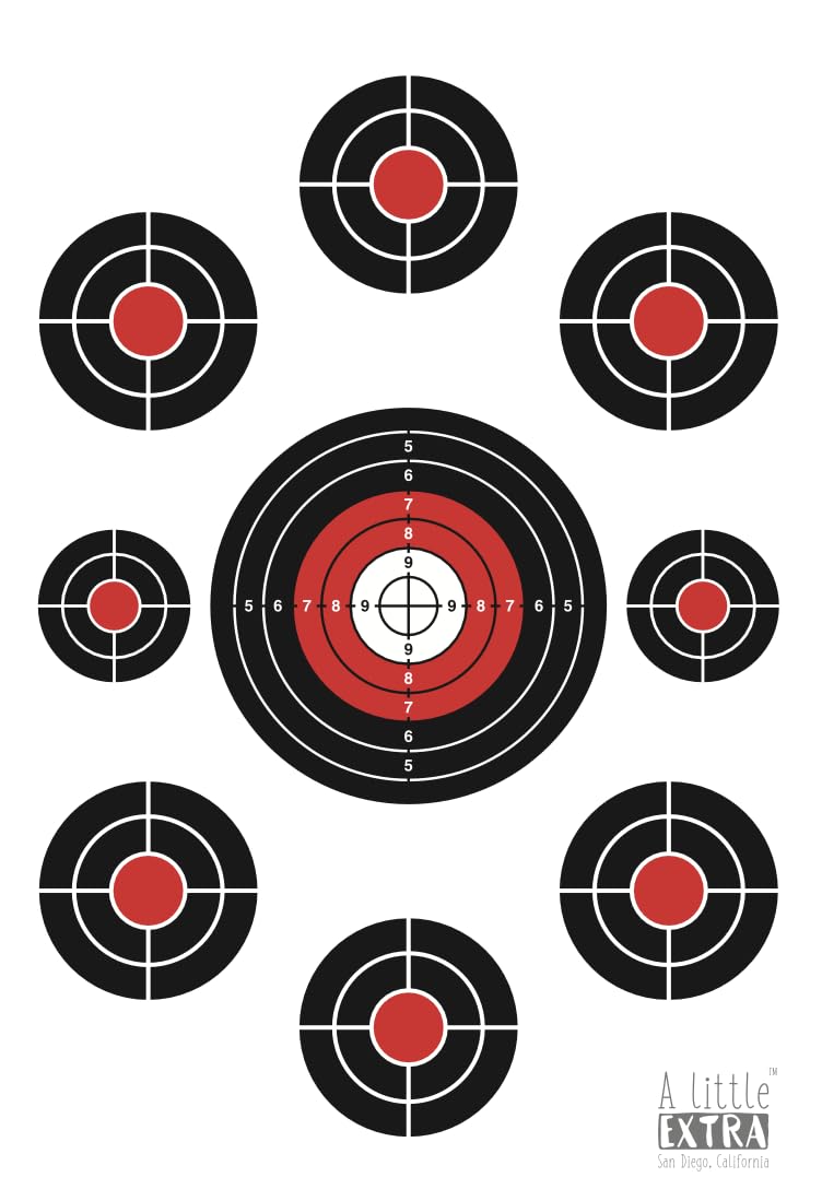 50 Pack Paper Shooting Target Silhouette Bundle - Black & White and Red - 17