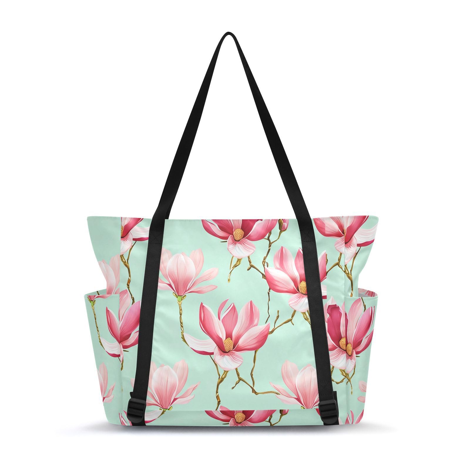 Lxqimora Magnolias Stems Light Green Yoga Mat Bag for Women Water-Resistant Gym Bag with Yoga Mat Holder Tote Bag for Yoga Pilates Travel Gym