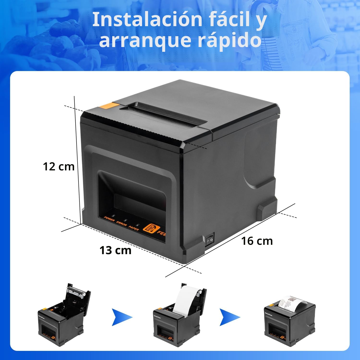 NetumScan Impresora de Recibos POS 80mm Impresora térmica de Recibos USB 300mm/s con Corte automático, cajón, Interfaz USB Ethernet, Soporte Windows/Mac/Linux