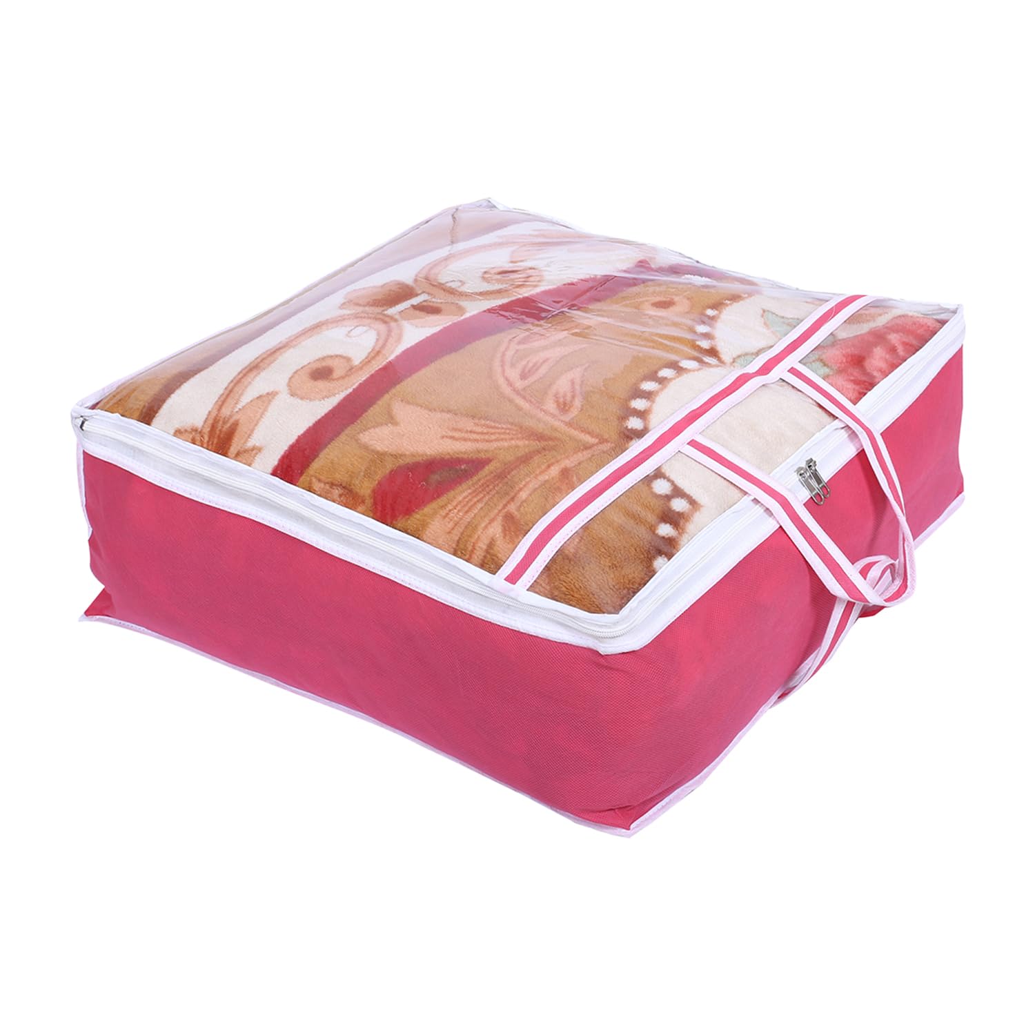 Kuber Industries Blanket Cover | Non-Woven Blanket Cover for Saree | Zipper Storage Bag for Clothes | Wardrobe Organizer with Top Transparent Window | Extra Large | Pink, 53cm, 22cm-image-25