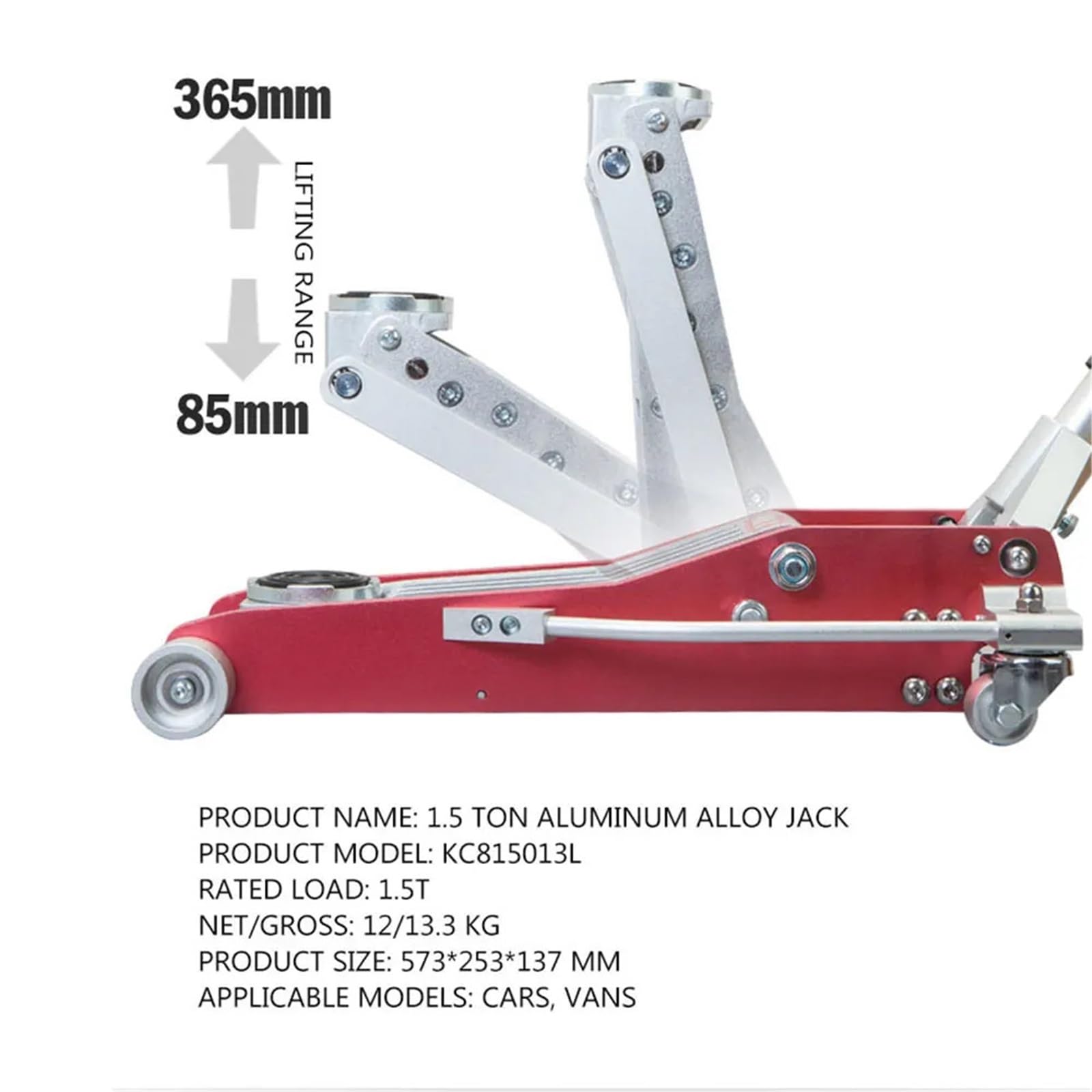 Sollevatore a doppia pompa da 1,5-3 tonnellate, altezza di sollevamento 48 cm, strumento for cambio pneumatici in lega alluminio, adatto for berline e SUV(3Ton)