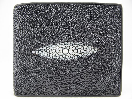 Genuine Stingray Skin Leather Removable Credit Card ID Wallet Black2