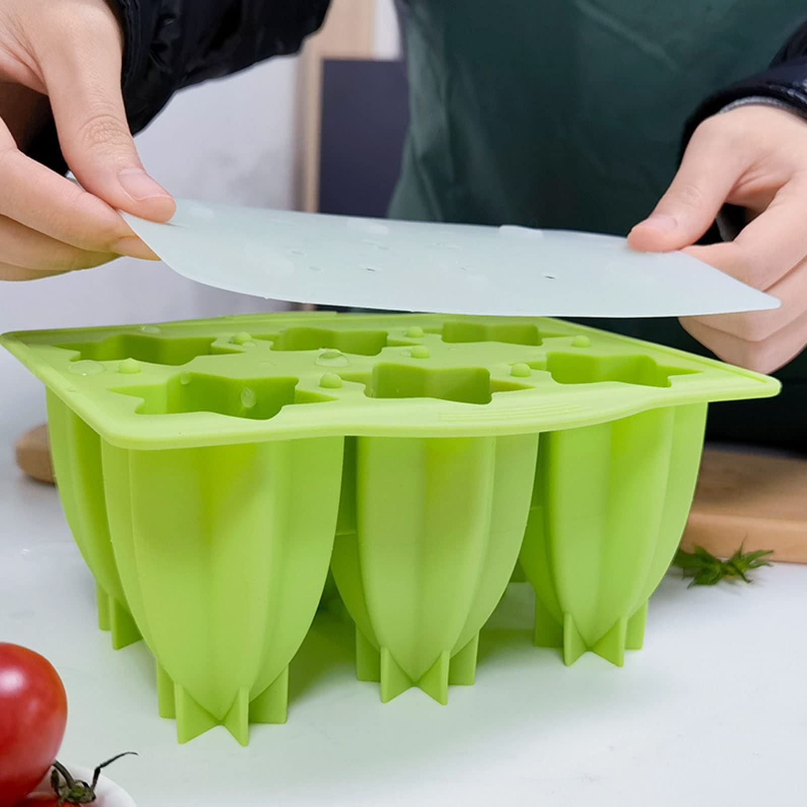 Moldes para helado, Molde de silicona for helado con tapa, molde gelatina forma carambola, for postre, reutilizable for hacer paletas(White)