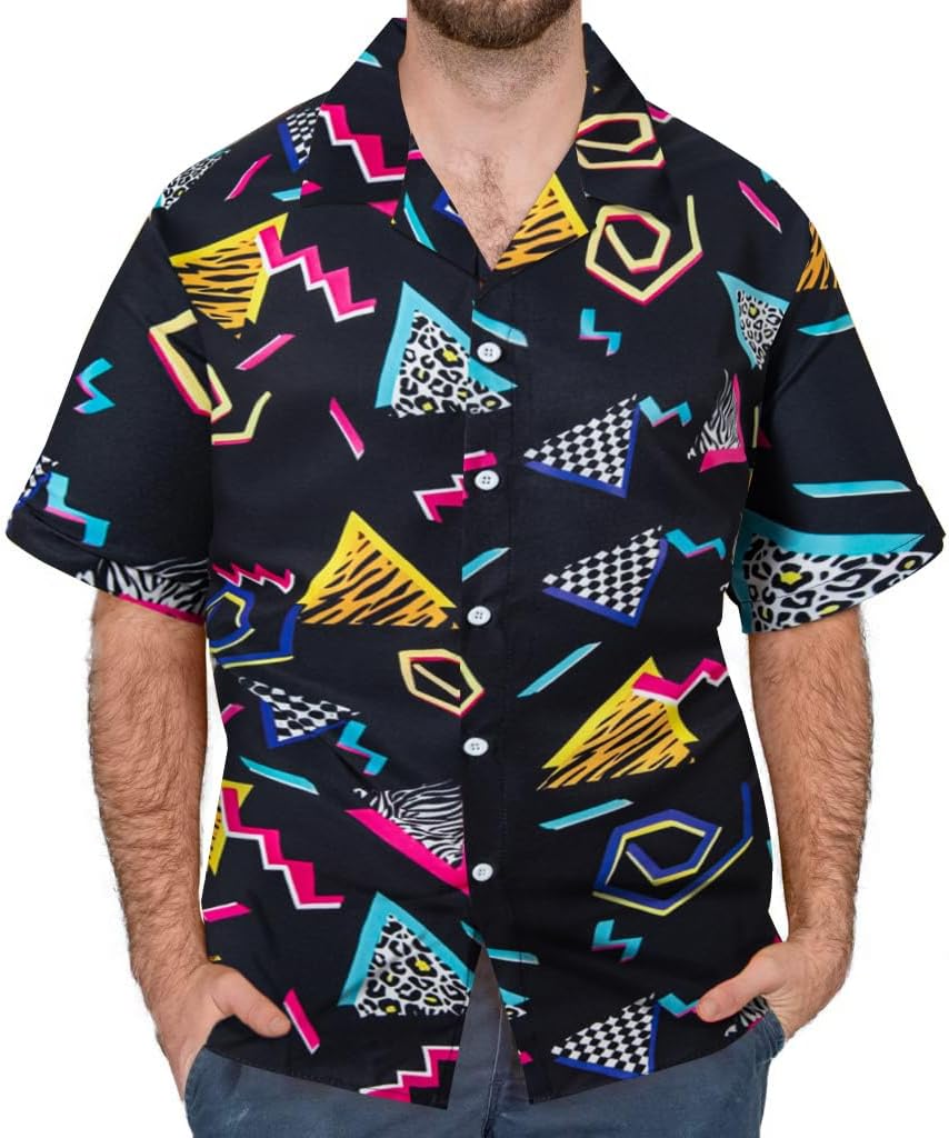 LATOBREATH Classic 80s 90s Men Disco Shirts Hawaiian Beach Shirt Button Up Retro Neon Funny Party