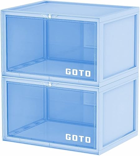 GOTO Paquete de 2 cajas de almacenamiento de zapatos Macaron caja de zapatos de plástico transparente con apertura lateral organizador de zapatos