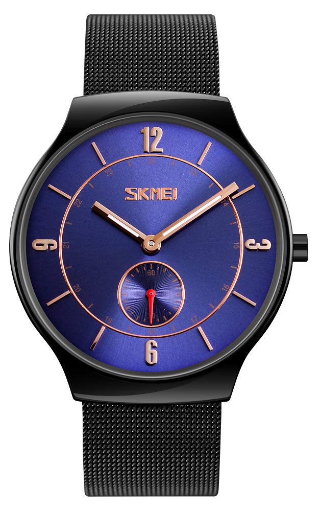 Sponsored Ad – Men's Simple Quartz Analog Fashion Classic Business Casual Stainless Steel Black Milanese Mesh Watch Waterproof Ultra Slim Watch (Blue Dial)