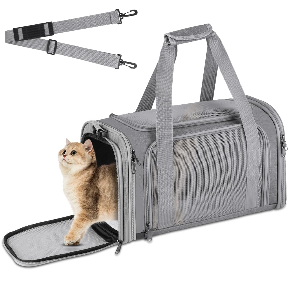 vsshe Borsa trasportino per cani pieghevole,43*28*28cm Trasportino per Cani Gatti Borsa da Trasporto Cane con Materasso,Traspirante,Tappetino Lavabile Rimovibile per gatti e animali fino a 15kg,Grigio