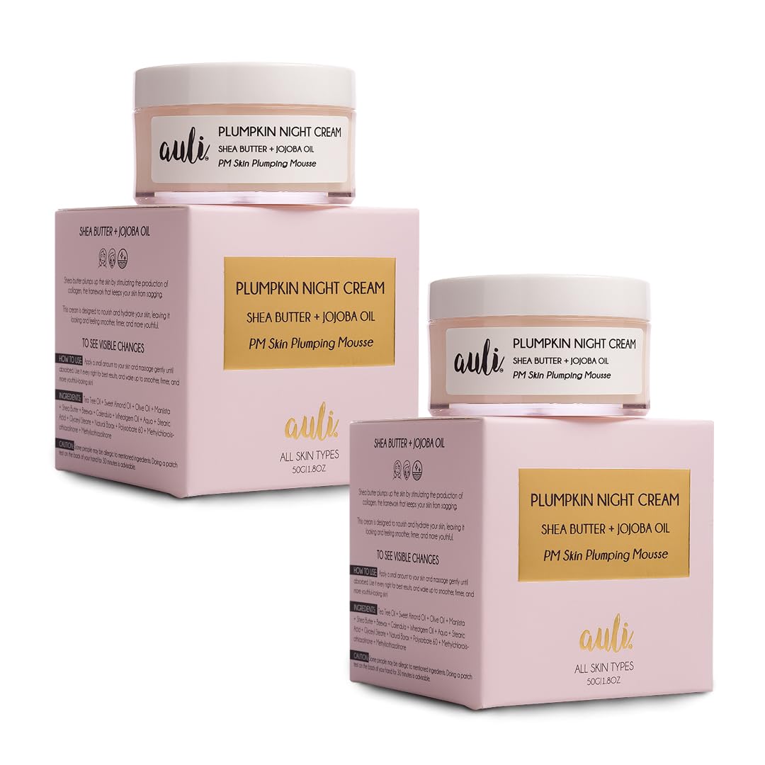 Auli Plumpkin Night Cream for All Skin Types | Shea Butter & Jojoba Oil | Reduces Visible Signs of Ageing and Prevents Dryness for Youthful, Bright, Hydrarated Skin - 50GM(Pack of 2)