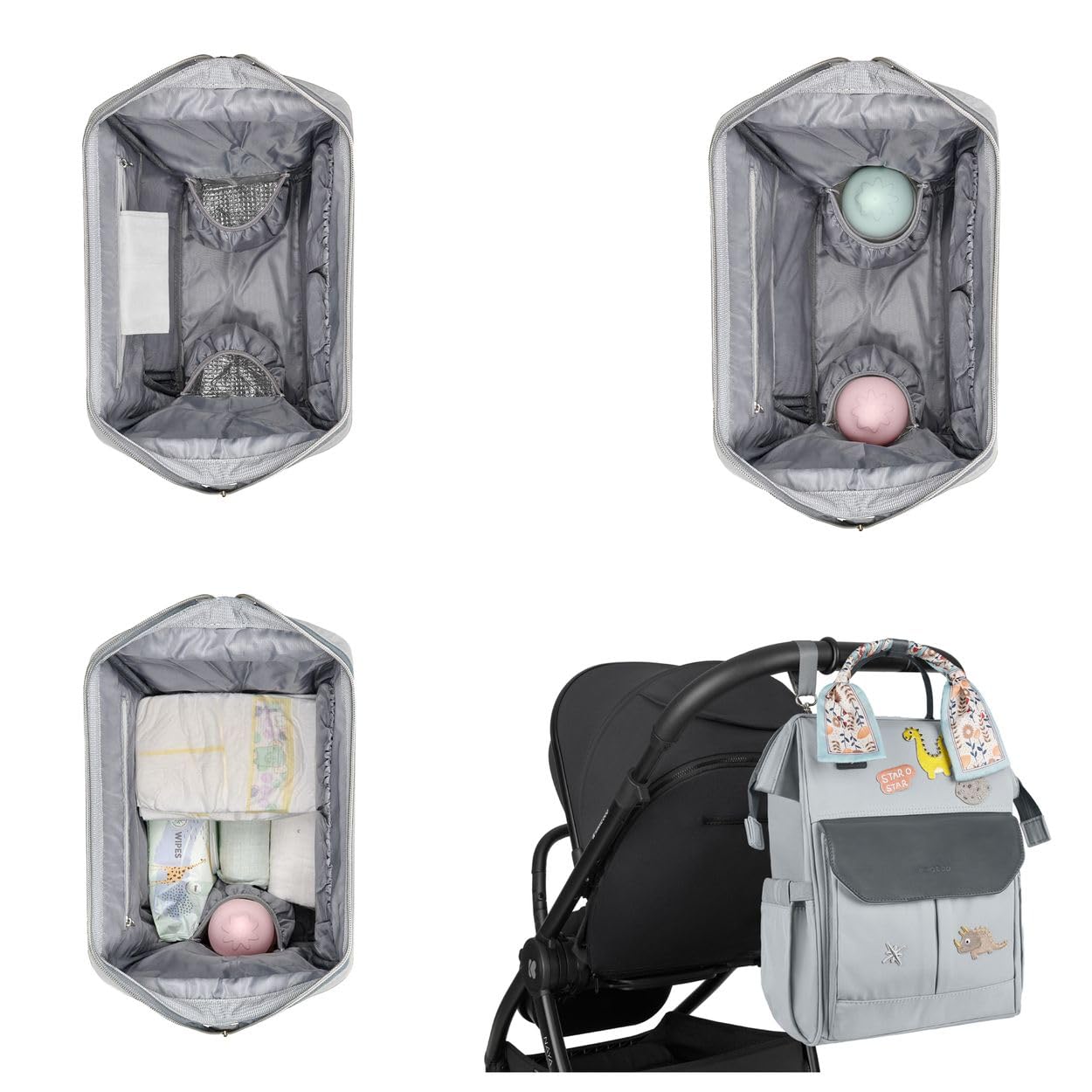 Kikkaboo Wickeltasche Myla Rucksack, Wickeltasche, abnehmbarer Aufkleber Dino