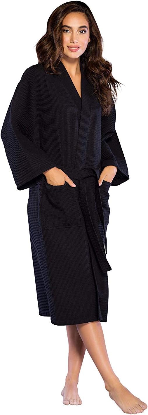 Personalized Embroidered and Monogrammed Bathrobes for Women | Lightweight Long Waffle Kimono Unisex Spa Robe