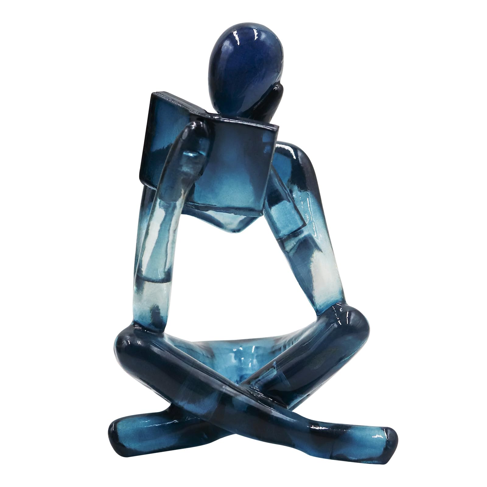Reading Women Statue, Translucent Blue Resin Thinker Sculptures, Abstract Art Ornament, Modern Aesthetic Figurine Decoration for Home Living Room Bedroom Office Shelf Table Desk Bookshelf Decor