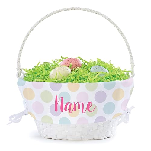 Miniatura 9 de Cesta de huevos de Pascua personalizada para él con asa y nombre personalizado, forros de cesta de Pascua de lunares, cesta blanca, cestas de Pascua