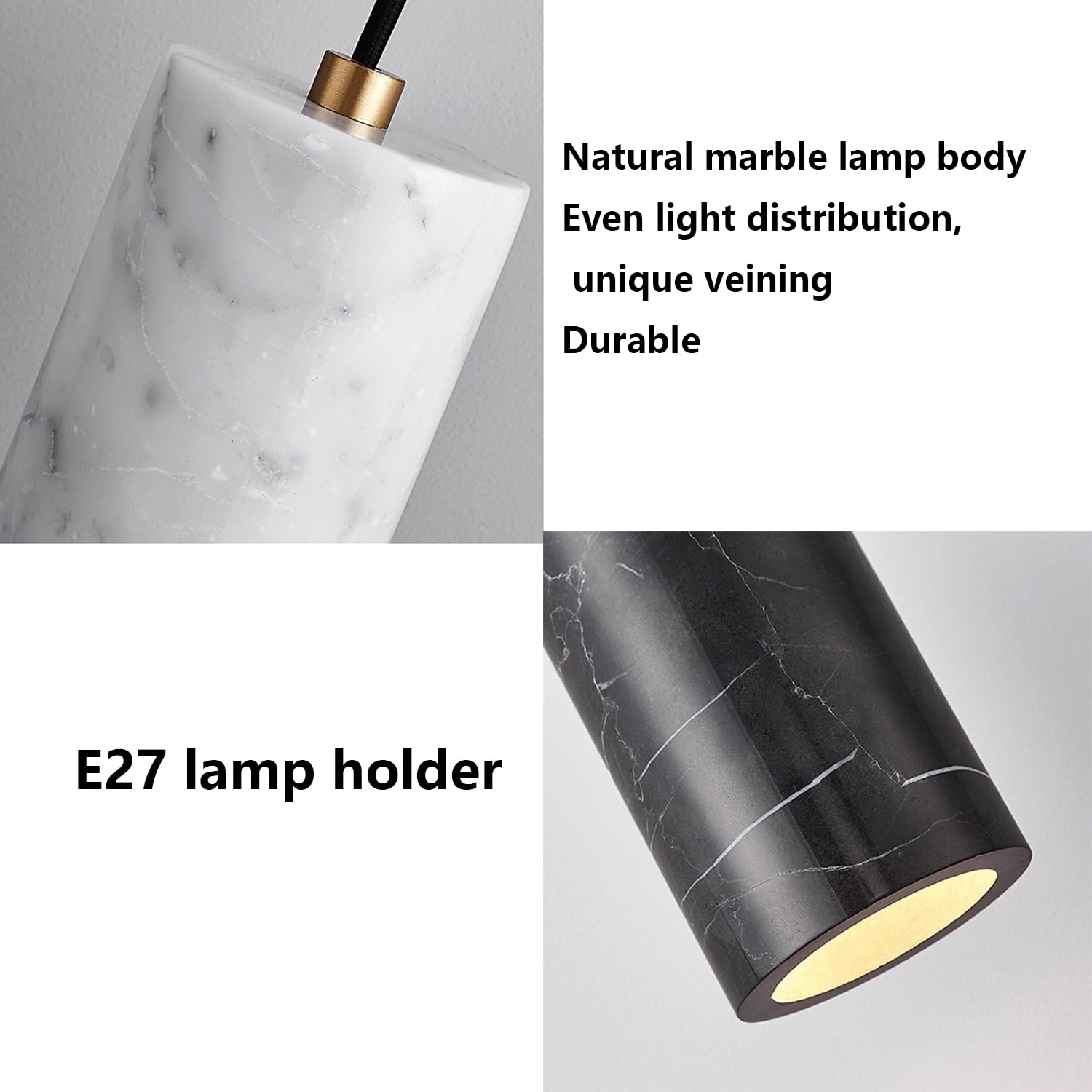 Luksusowa Lampa Wisząca Z Marmuru, Cylindryczna, Lekka, Wisząca | Unikalna Tekstura Naturalnego Kamienia, Abażur E27, Pojedyncza Głowica, Styl Hiszpański Industrialny, Salonu Sypialni