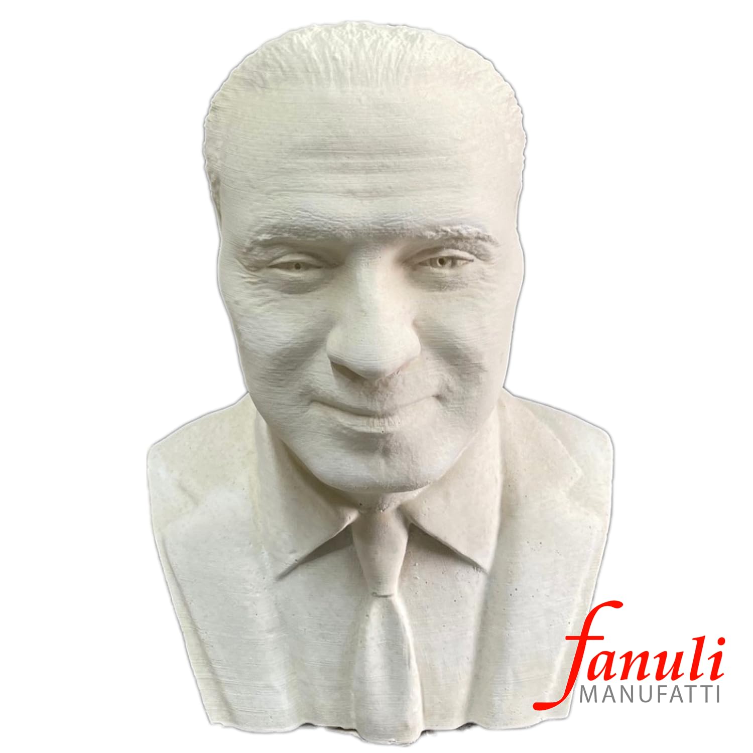 Busto di Silvio Berlusconi Altezza 30 cm Grande in cemento bianco e polvere di marmo, Per Interno o Esterno