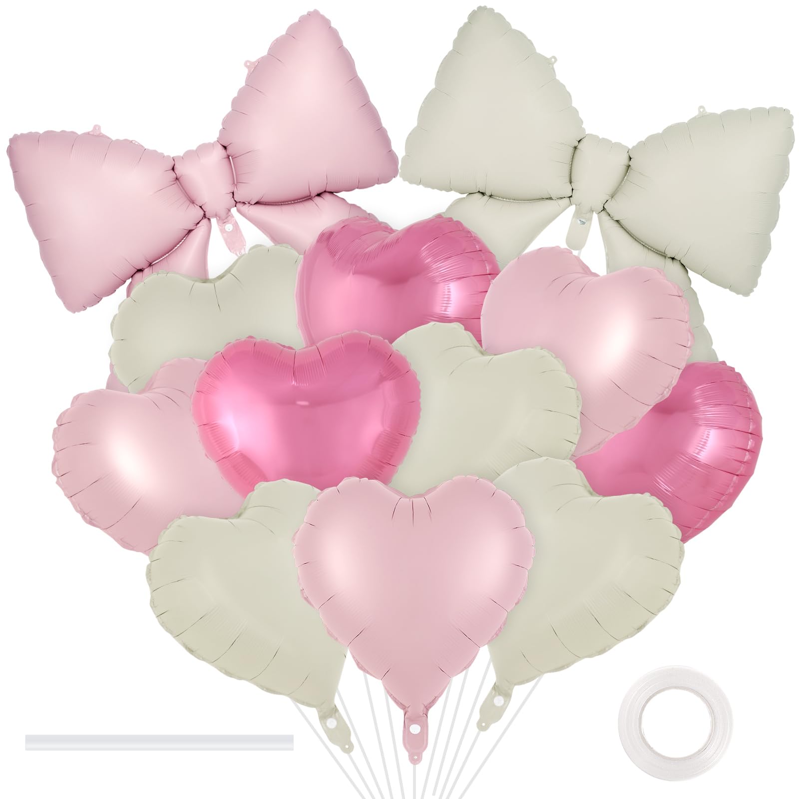 12 Pcs 18 Inch Heart Balloons and 38 Inch Bow Balloons, Large Foil Bow Heart Balloon Bow Party Decorations for Birthday Baby Shower Valentines Wedding Party