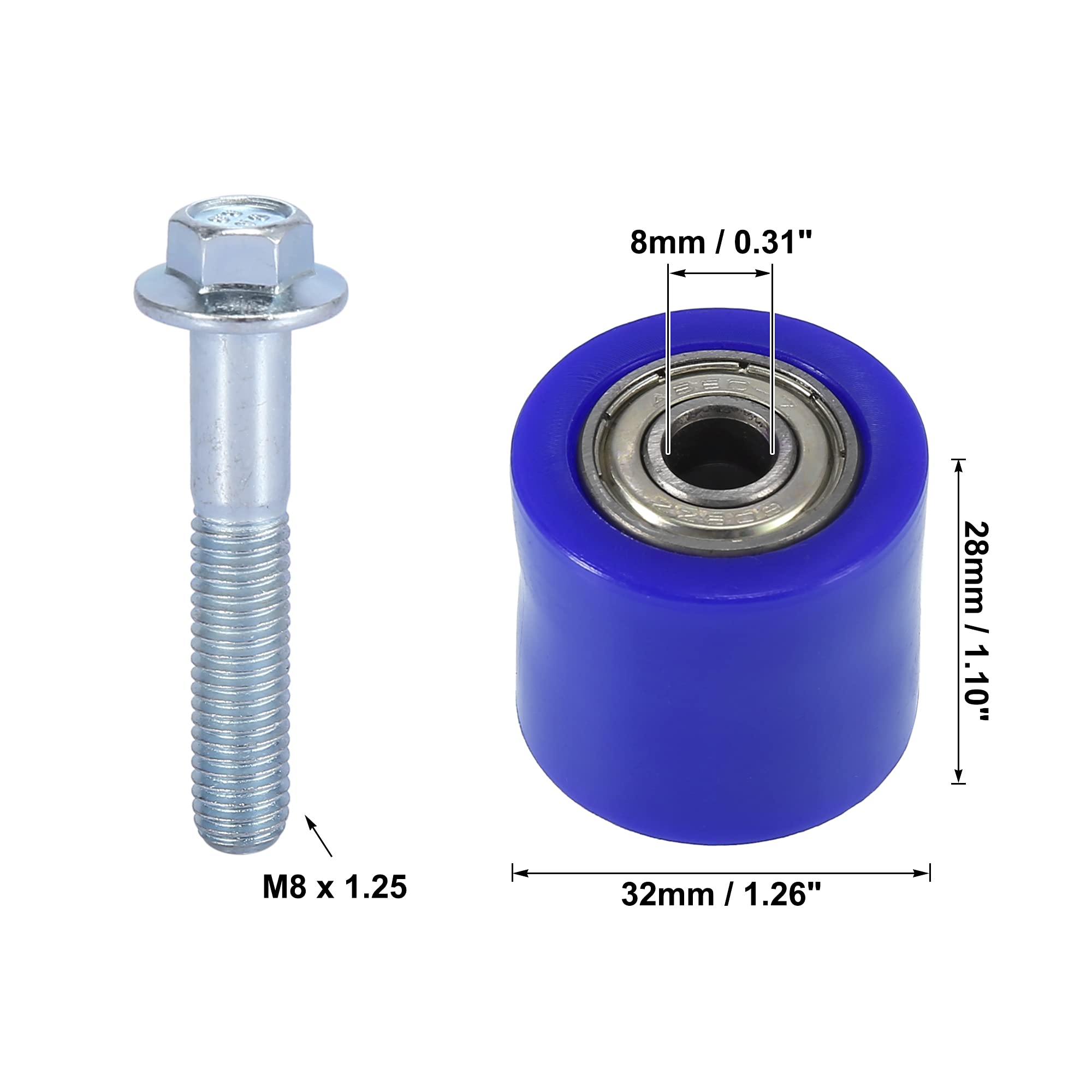 Motoforti Lot de 2 galets de chaîne de moto de 8 mm - Bleu