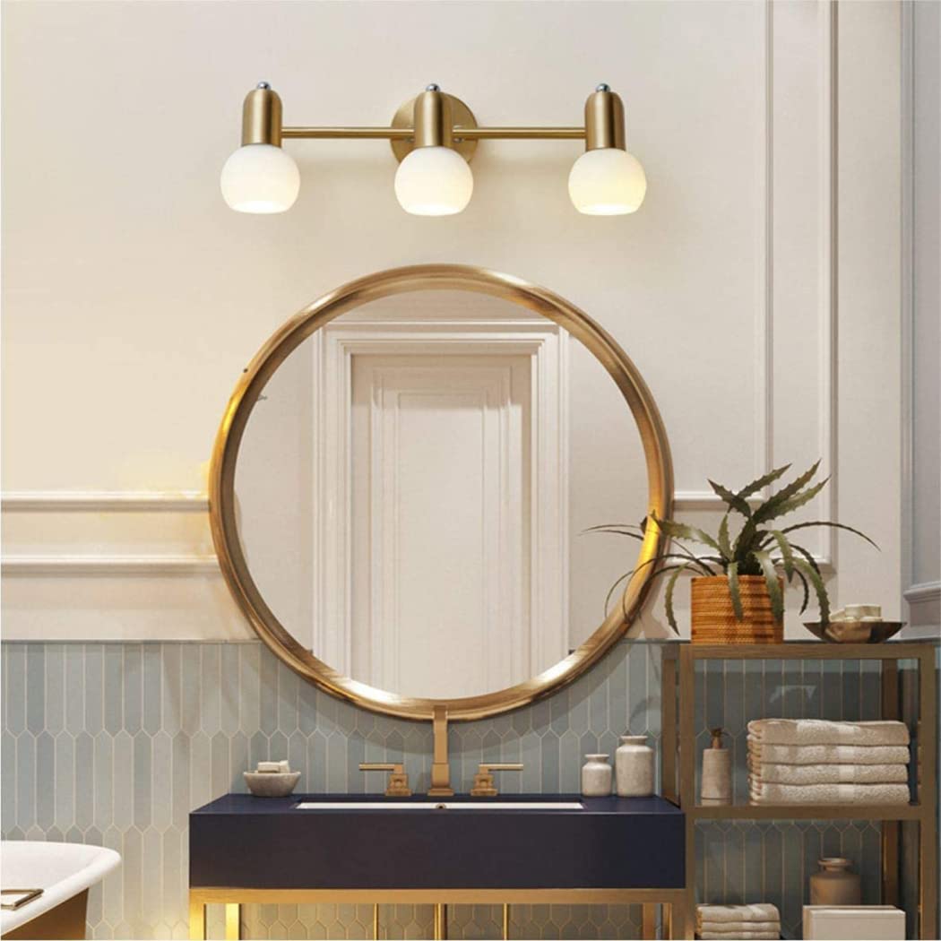 Luminaires de vanité de Salle de Bain, Appliques murales en Globe de Verre, Laiton brossé doré, 3 têtes