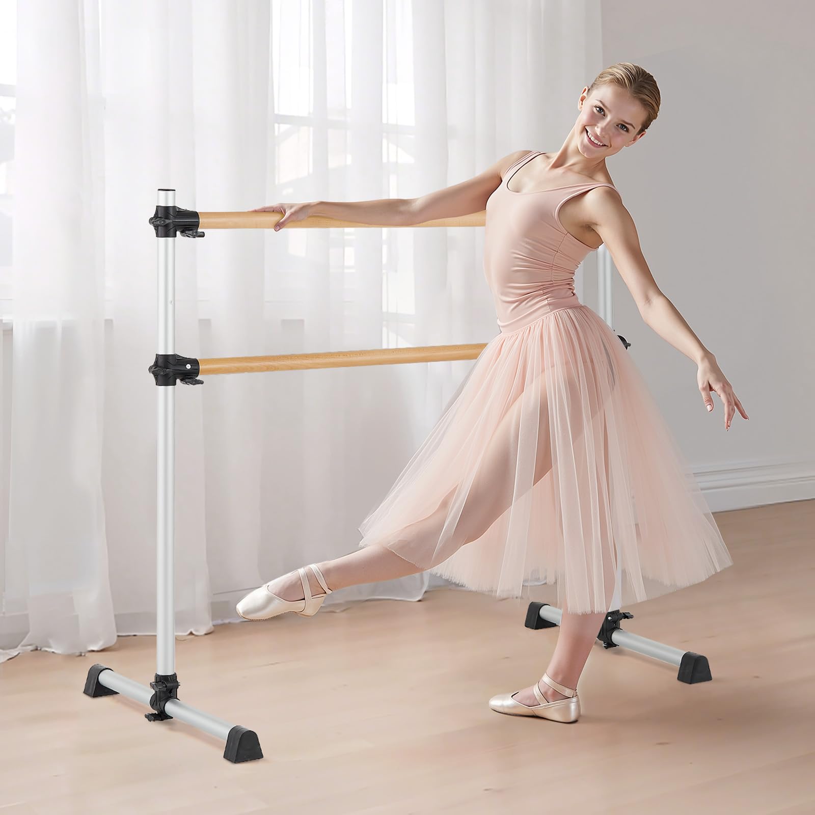 VEVOR Barra de Ballet Independiente Doble, Madera, Entrenamiento de Equilibrio, 1260x760x1180 mm, Carga 136 kg