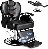 Bluelander Sillón de Barbero Ajustable, Estructura Metálica Reforzada, Cuero Sintético y Espuma de Alta Densidad, Asiento Giratorio con Altura Regulable, Silla de Barbería Profesional, Soporta 150 kg