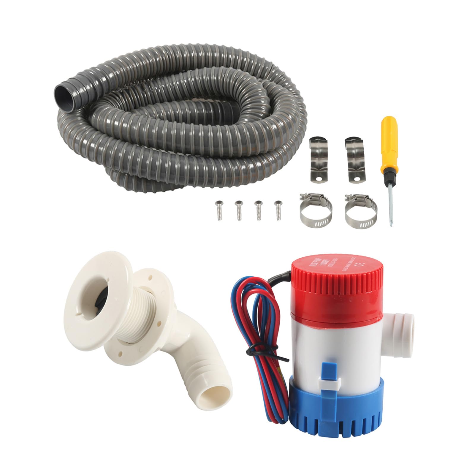 Motorhomes Boat Marine Bilge Pumps Hose Installation Kits 1-1/8 Inch with Stainless Clamps & Elbow Thru Hull Scupper High Efficiency Pumps
