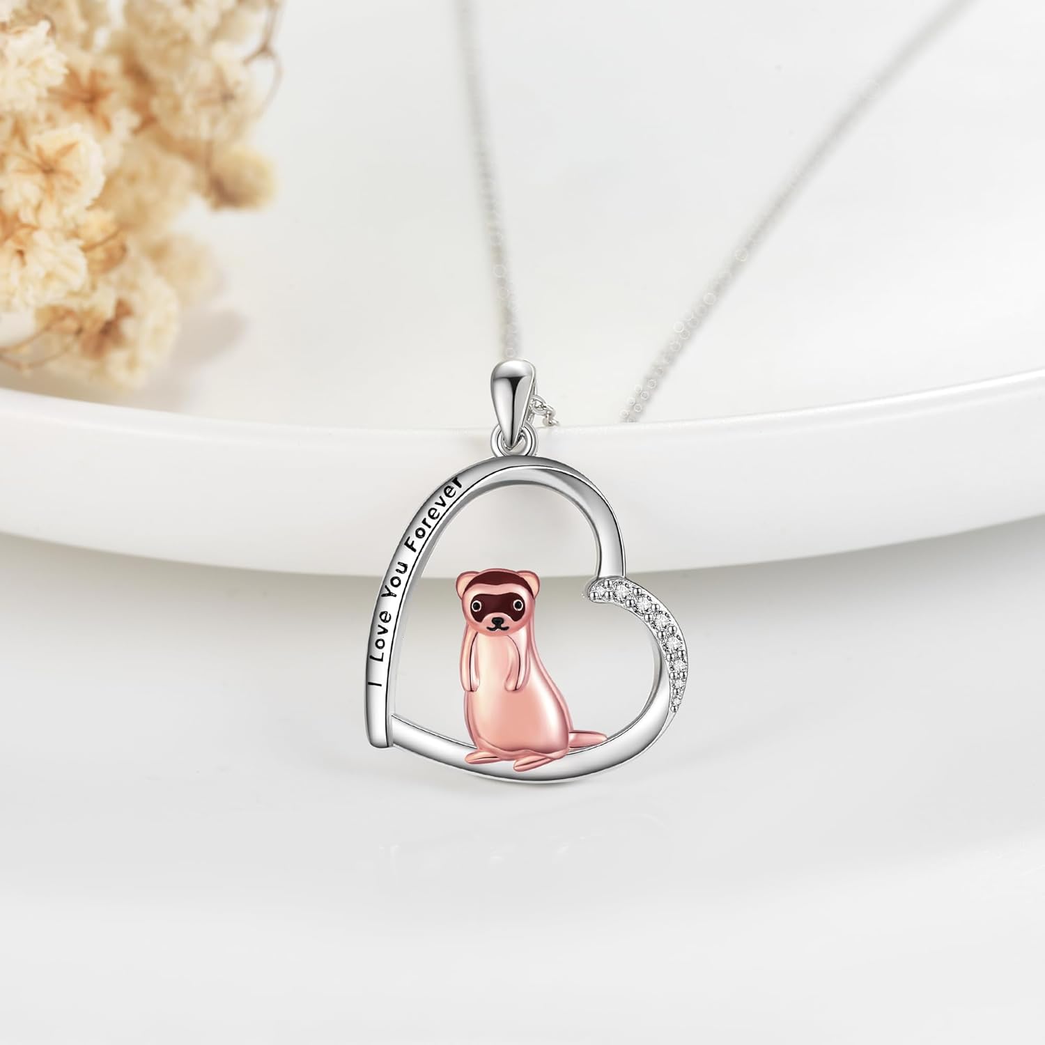 MONGAS Animal Necklace for Women Sterling Silver Duck/Axolotl/Hippo/Corgis/Puffin/Blue Jay/Ferret/Pug/Skunk/Dachshund/Violin/Snowman Necklace Cute Animal Jewelry Gifts for Women Mother Mom - Image 3