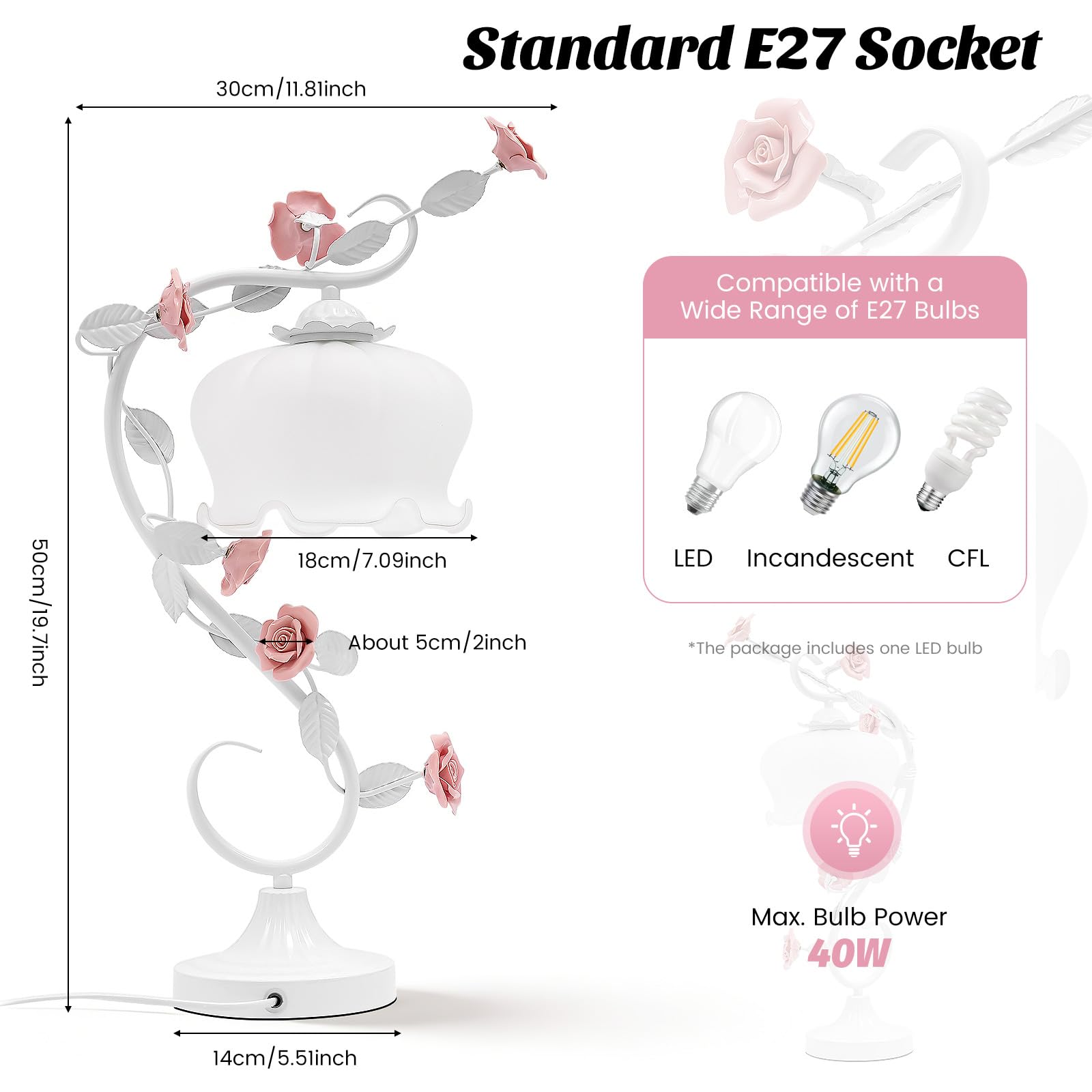Tischlampe Nachttischlampe Modernes Design schöne Handgemachte Keramik Rose Form Tischleuchte mit LED