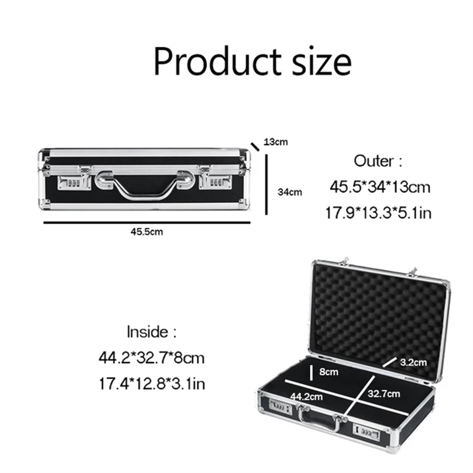 Valigia Portautensili In Alluminio Con Password Potabile Di Sicurezza Rigida Impermeabile Flight Case Professionale(45.5x34x13cm)