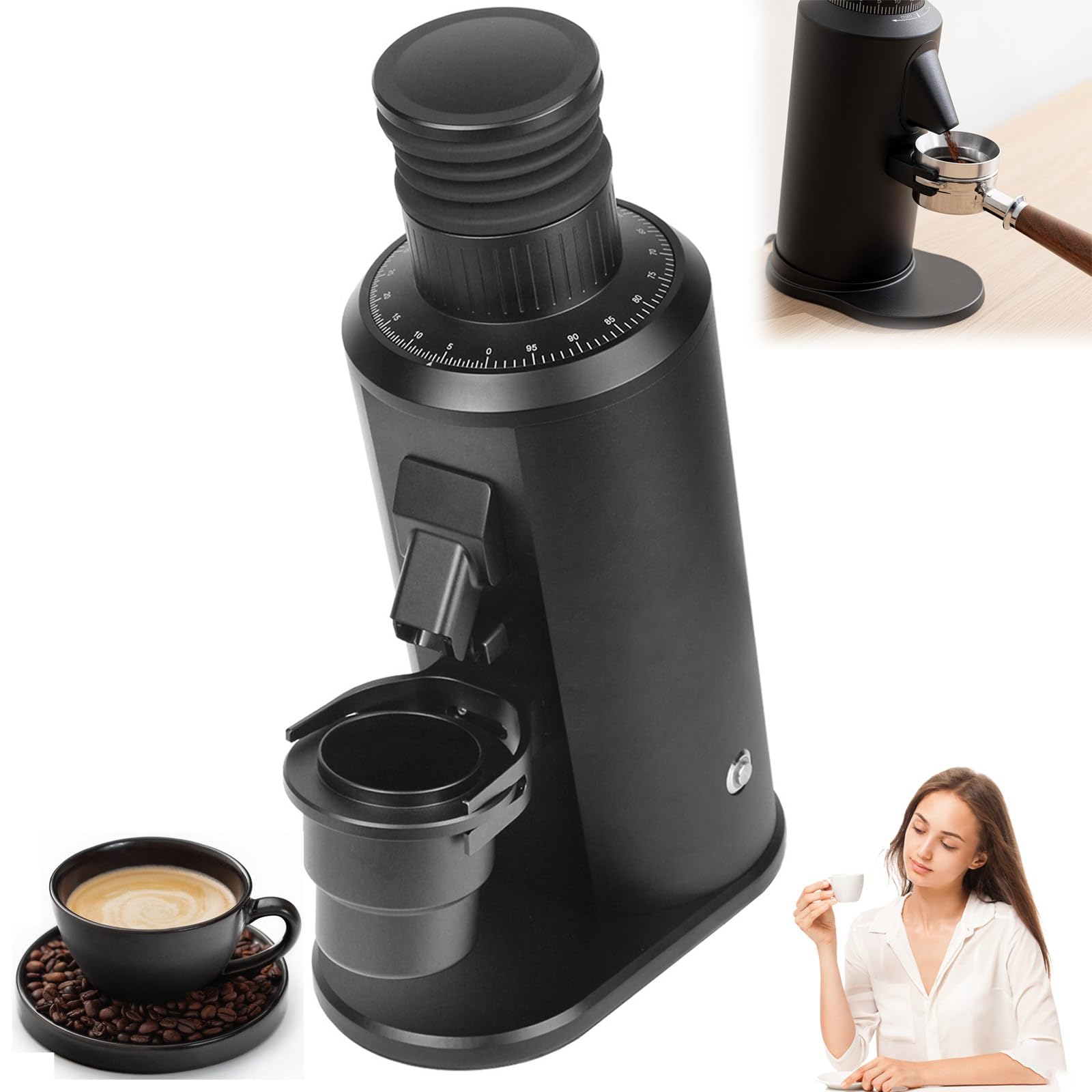 Oridlectal Black Burr Coffee Grinder Electric Bean Coffee Grinder Espresso Grinder