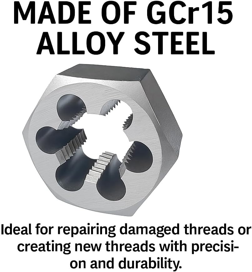 1"-8 Thread Tap and Die Set HSS Tap with GCr15 Alloy Steel Hex Die Right Hand Thread Repair Tool for Metalworking and Machinery