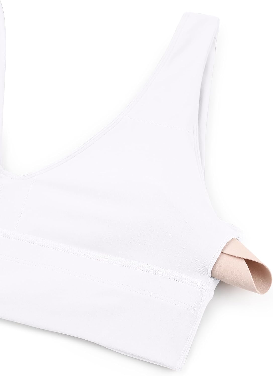 CRZ YOGA Butterluxe Womens V-Neck Longline Sports Bra - Wireless U-Shaped Open Back Yoga Low Impact Padded Crop Top