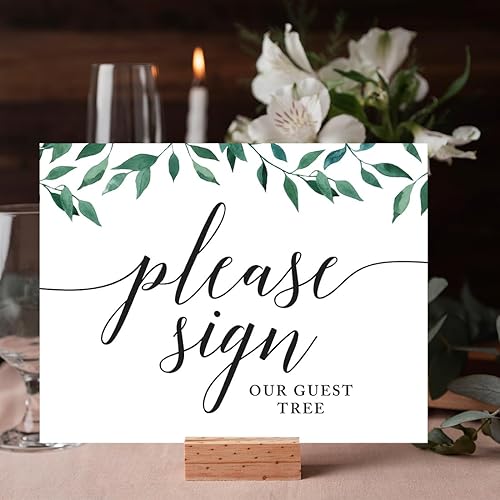Miniatura 2 de Andaz Press Letreros de fiesta de boda, hojas verdes verdes, 8.5 x 11 pulgadas, letrero de mesa de árbol de invitados, 1 paquete