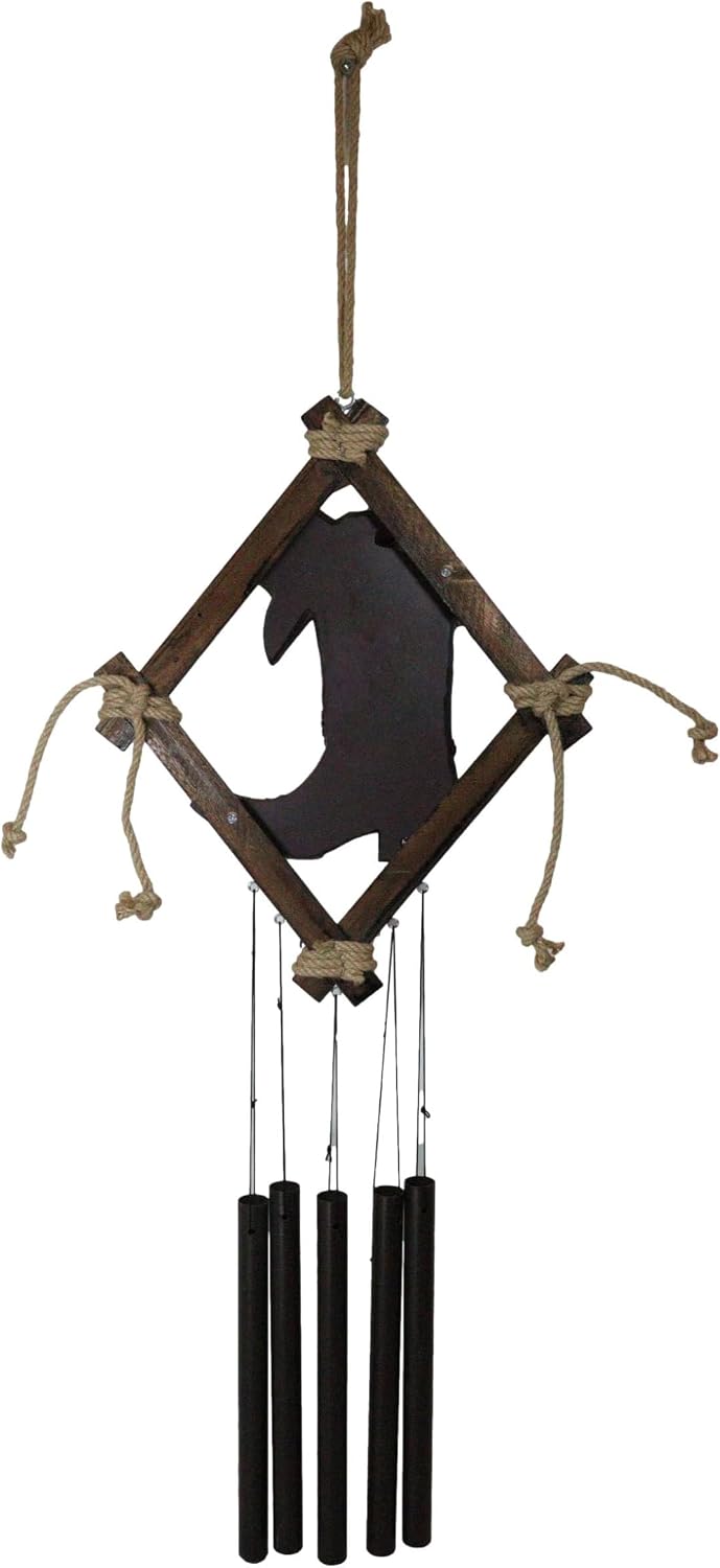 Ebros Gift Large Western Country Rustic Texas Cowboy Boot with Hat in Faux Tooled Leather Finish Decorative Wind Chime Garden Patio Accent for Cowboys Cowgirls