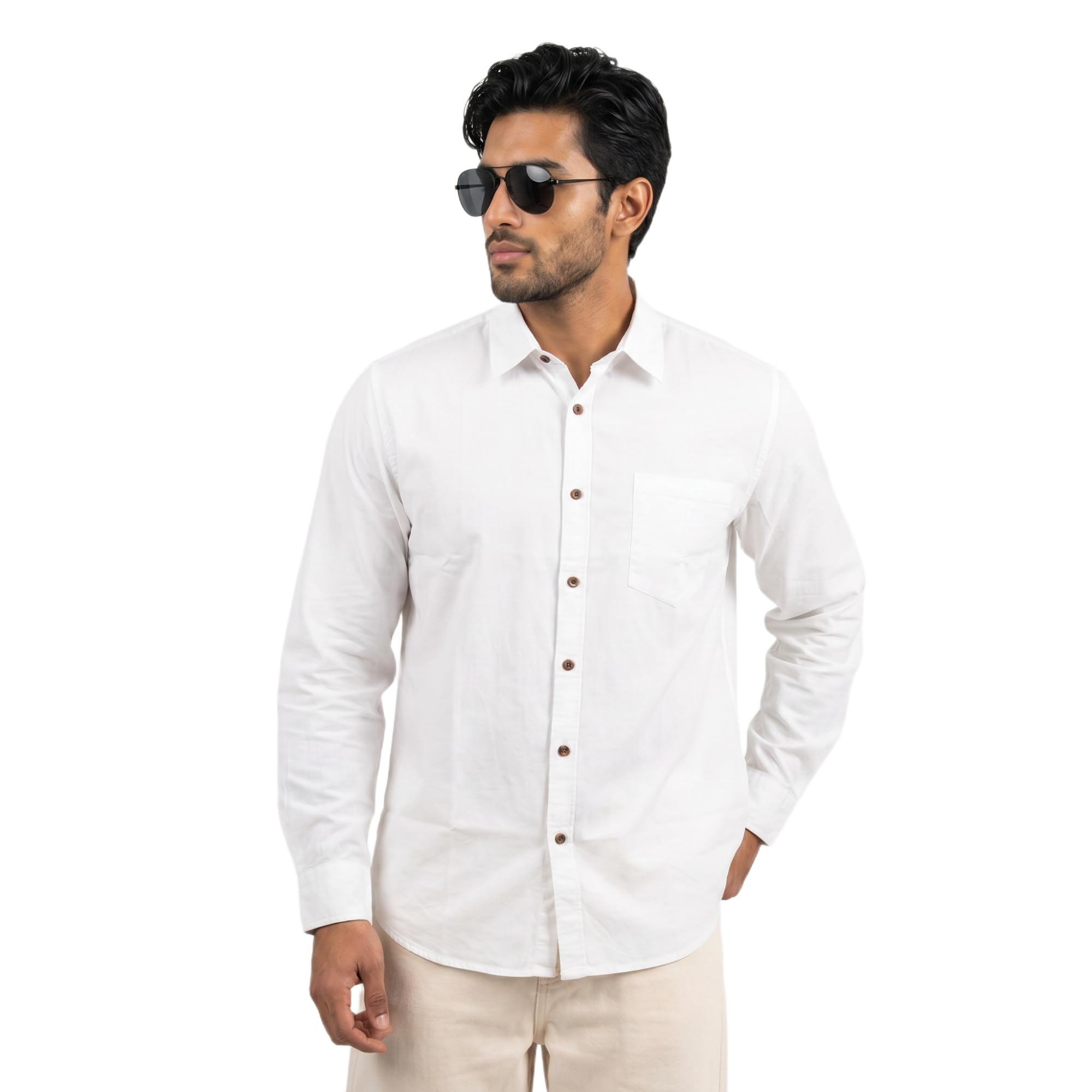amazon brand - inkast Men Solid Cotton Shirt | Casual Wear | Basic Essential Plain Everyday & Office Wear | Full Sleeve | Regular Fit-picture-32