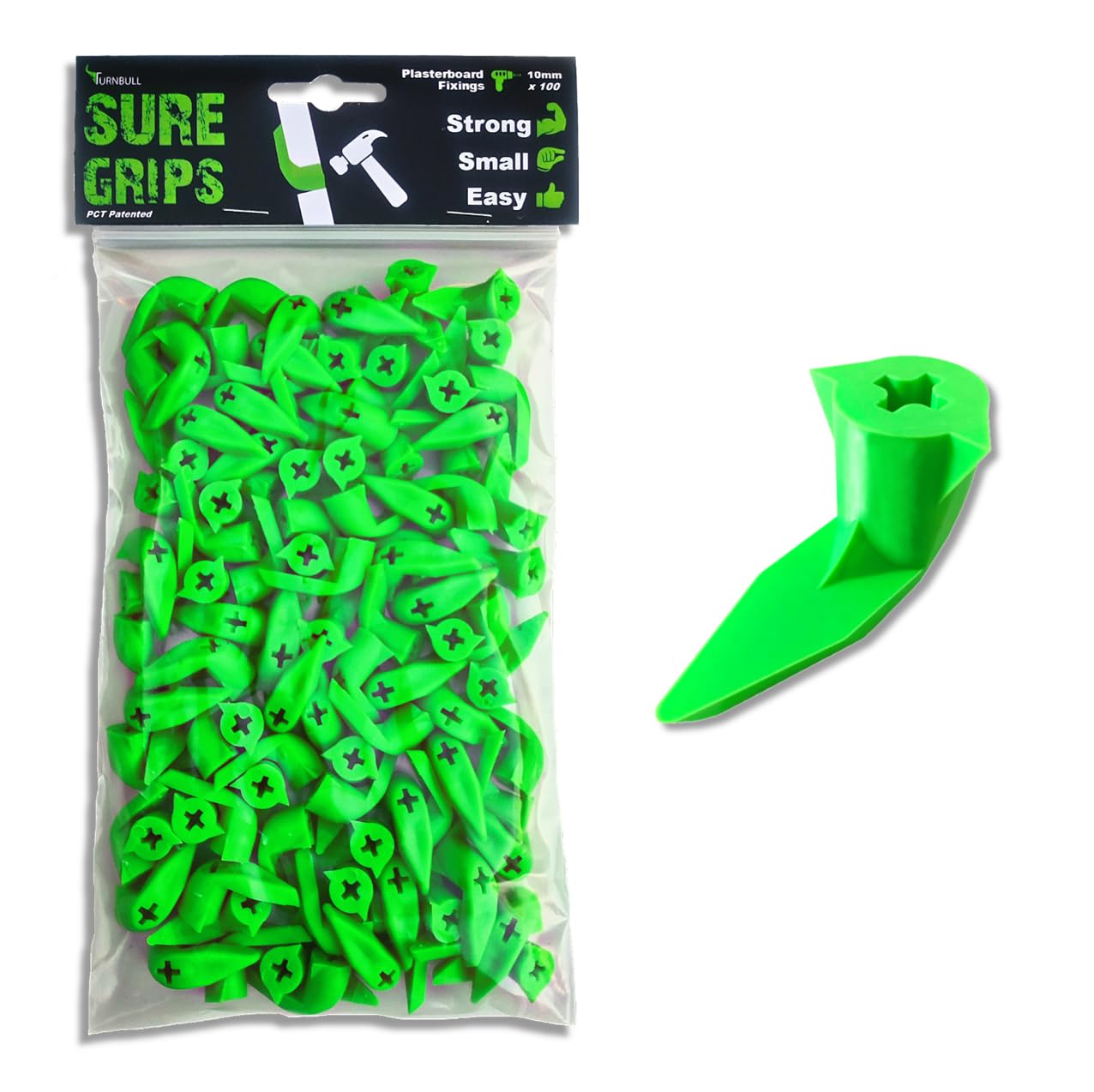 SureGrips Plasterboard Fixings 100x Trade Bulk Pack, Green