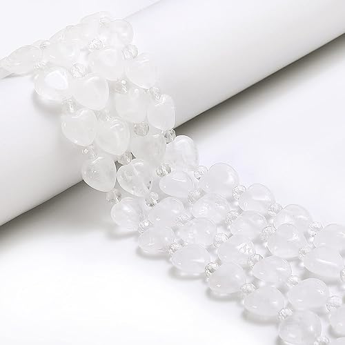 JM Design Clear Quartz Heart Shape Beads Size 10mm 15.5'' Strand for Jewelry Making