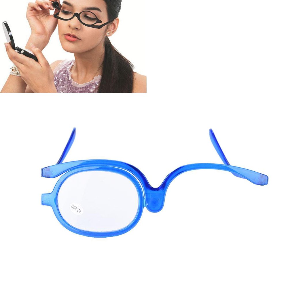 Make-Up Eyewear with Folding Eyeglass eye makeup glasses Makeup Glasses Single Lens Rotating Glasses Women Makeup Essential Tool(300-Blue)