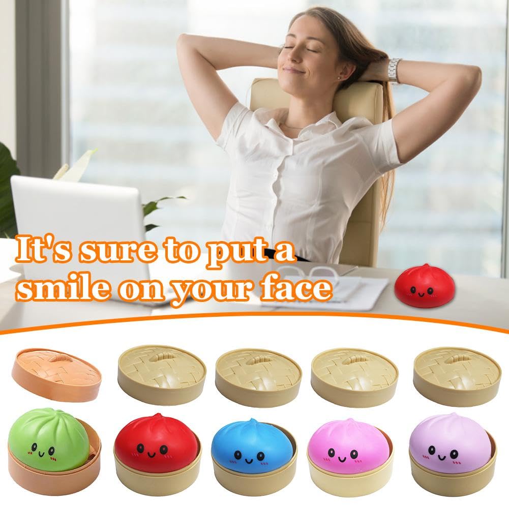 Dumpling Squishies, Glitter Dumpling Mystery Box, Colorful Dumplings Stress Balls Fidget Sensory Toy, Easter Basket Stuffers, Stocking Stuffers with Food Steamer Stretchy Desk Toys — view 3