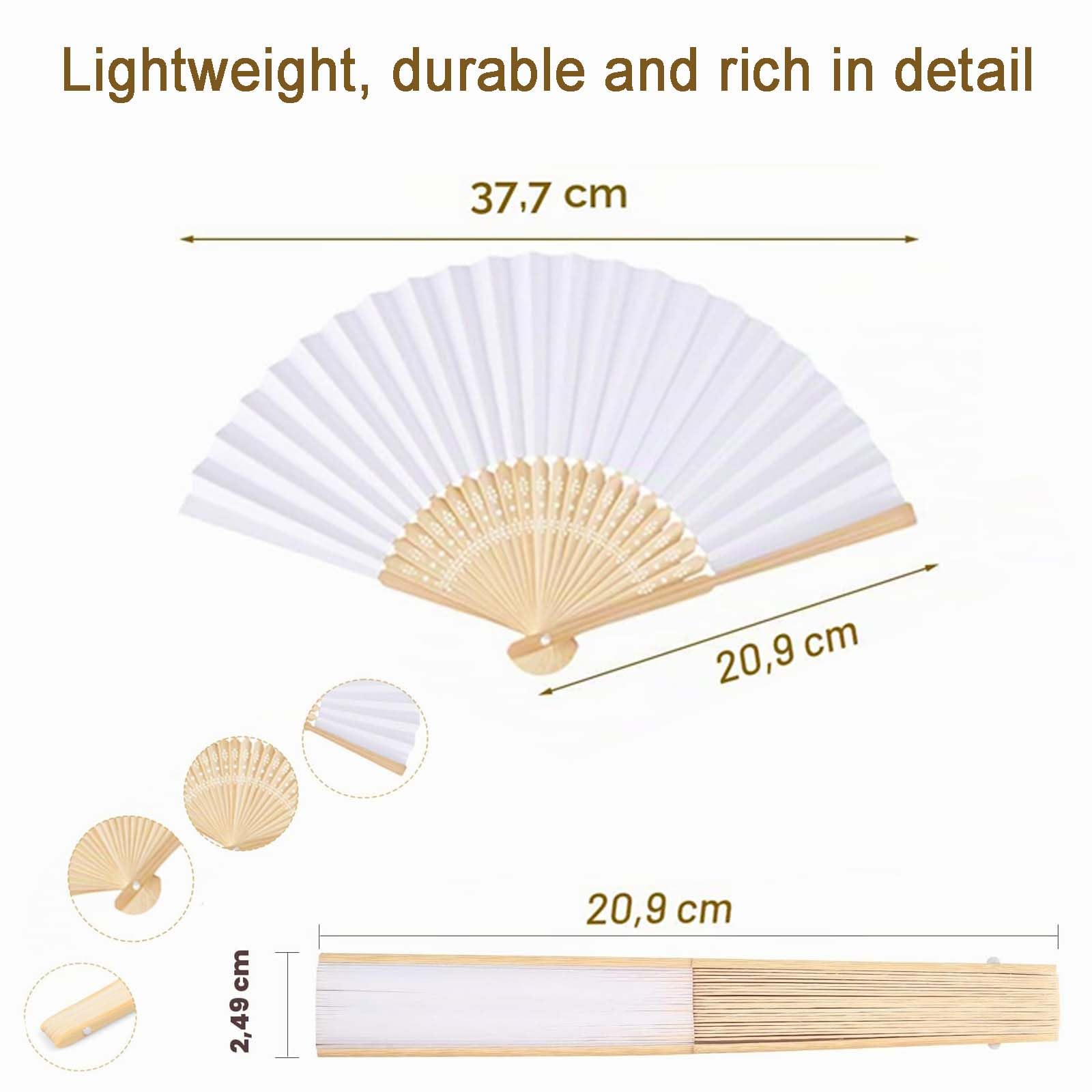 Weiß Faltbar Taschenfächer mit Bambus Handfächer Fächer Hochzeit 40 Stück Papier Faltfächer Handfächer Gäste Geschenk Fächer Gastgeschenk Papierfächer für Hochzeit Party Sommer Party Gastgeschenk