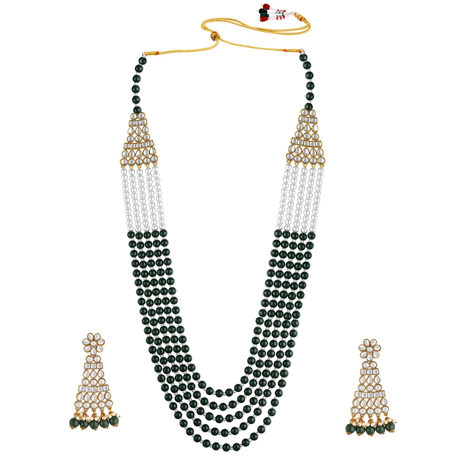 Peora Princess Multistrand Kundan Pearl Green Long Necklace with Earrings Indian Traditional Ethnic Wedding Bridal Jewellery Set for Women Girls (B08KLRFSSZ) Amazon Price History, Amazon Price Tracker