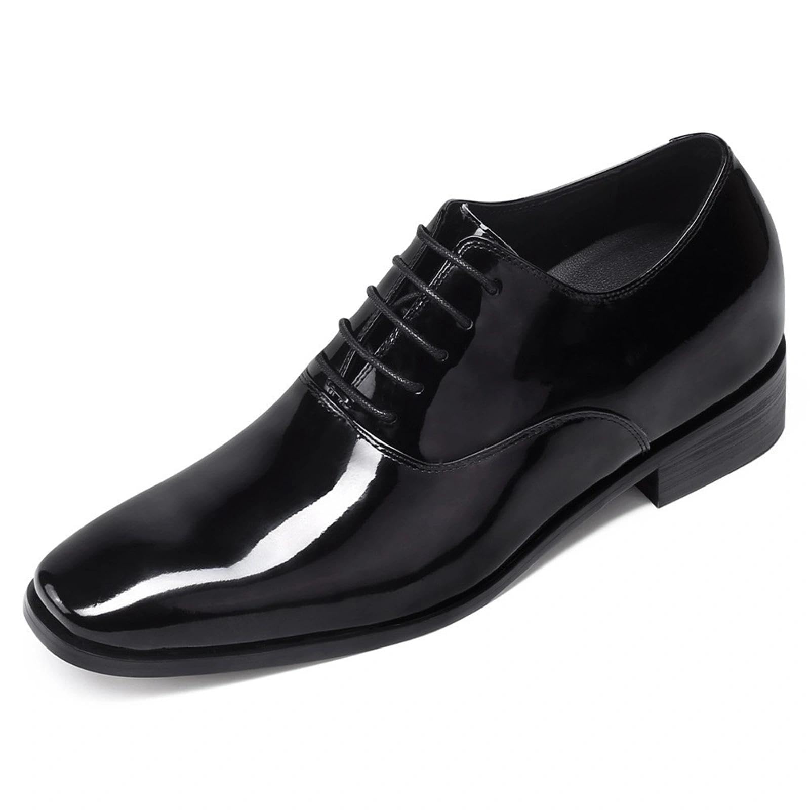 CHAMARIPA Men's Oxfords Elevator Shoes Invisible Height Increasing Shoes | 2.76/3.15 Inches Taller Lace-up Oxfords with Patent Leather Breathable Calfskin Integrated Elevator Insole Business Wedding