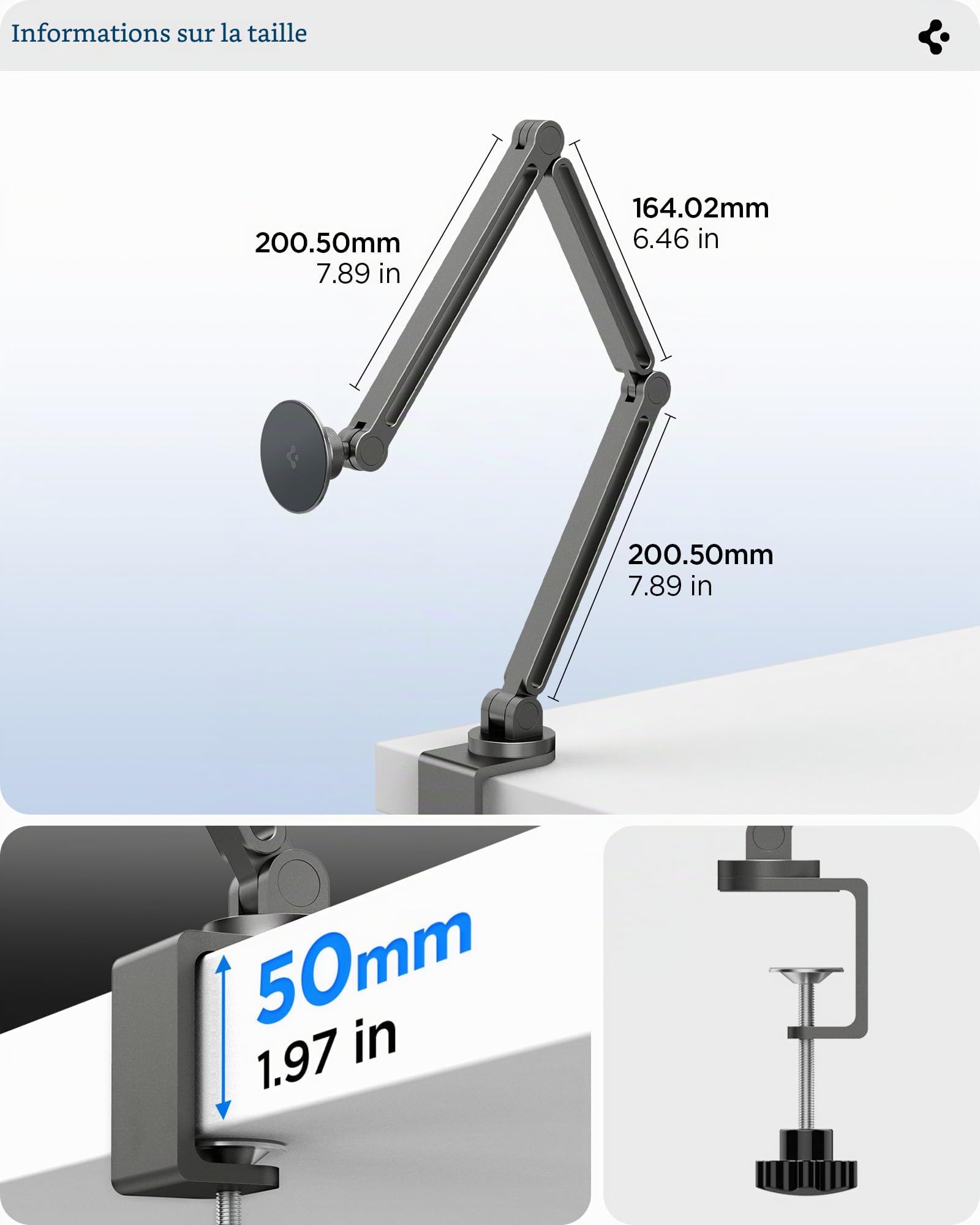 Spigen MagFit OneTap Support Téléphone Réglable à Pince pour MagSafe