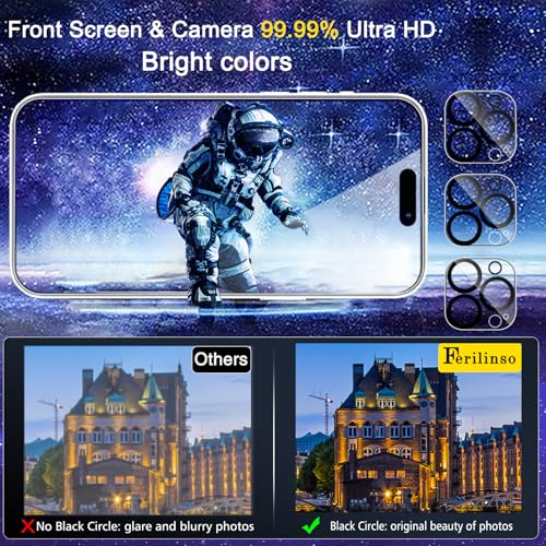 Image of Ferilinso 3 Pack Screen Protector for iPhone 15 Pro Max, Tempered Glass
