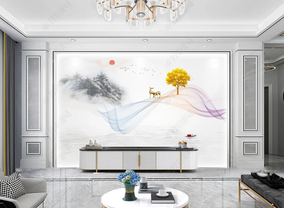 Papier peint intissé paysage d'encre pour grand mur de salon